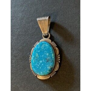 Mark Yazzie Navajo Sterling Silver Native American Large Oval Turquoise Pendant